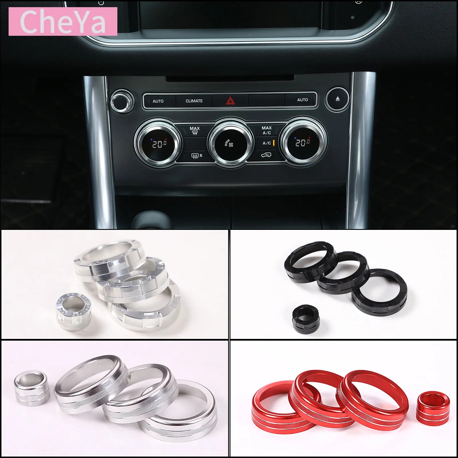

cheya Aluminum Alloy Car Air Conditioner Volume Knob Cover for Land Rover Range Rover Sport 2014-2017 Interior Accessories 4 Pcs