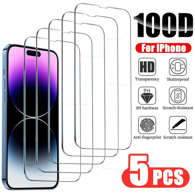5 sztuk szkła hartowanego do iPhone'a 14 13 16 11 17 Pro Max, folia ochronna na ekran do iPhone'a 12 Pro 13 Mini 7 8 15 Plus X XS XR 14Pro - AliExpress 202192403