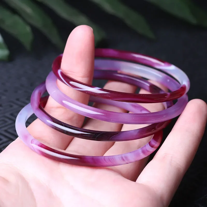 

Natural Purple Chalcedony Hand-carved Thin Round Bracelet Fashion Boutique Jewelry Women Purple Agate Beauty Bracelet Gift