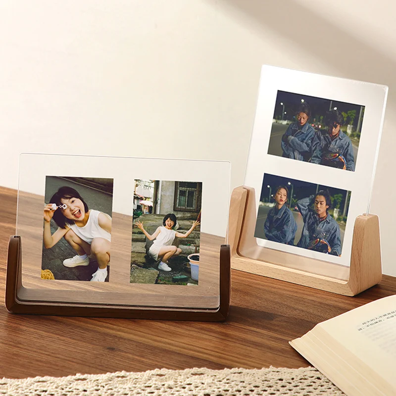 Wooden Photo Frame Acrylic Kpop Picture Frame Photocards Holder for