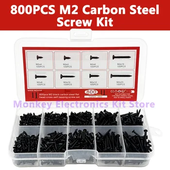 800PCS/1 Set M2 Black Phillips Self Tapping Screws