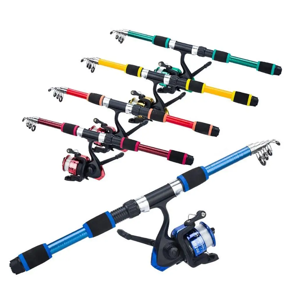 Portable 1.8m Telescopic Fishing Rod 5.5:1 Gear Ratio Spinning Fishing Reel  Set With Fishing Line Fishing Gear - AliExpress