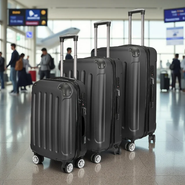 Ensemble de valises rigides Rosahqnda (28/24/20), 3 pièces en ABS avec serrure à combinaison, 360 °   Valises à roulettes silencieuses et poignée réglable, bagages à main légers, noir/gris 1