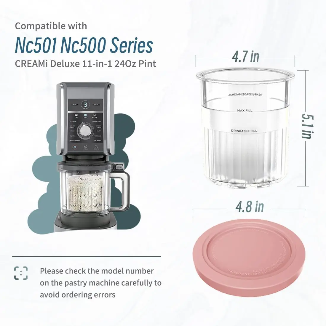 Pints 4 Pack 24oz For Ninja Creami Deluxe 11-in-1 XL Family Size NC500/NC501 Dishwasher Safe BPA-Free Leak Proof Assorted Colors ice cream container