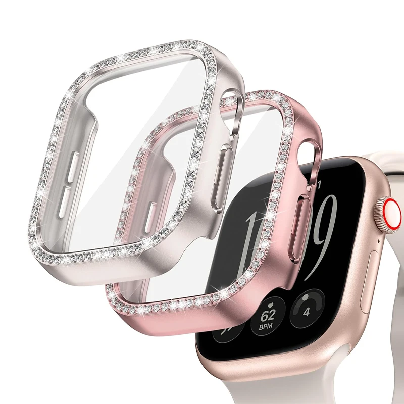 Sparkling Crystal Apple Watch Screen Protector and Bumper Cover with HD Tempered Glass