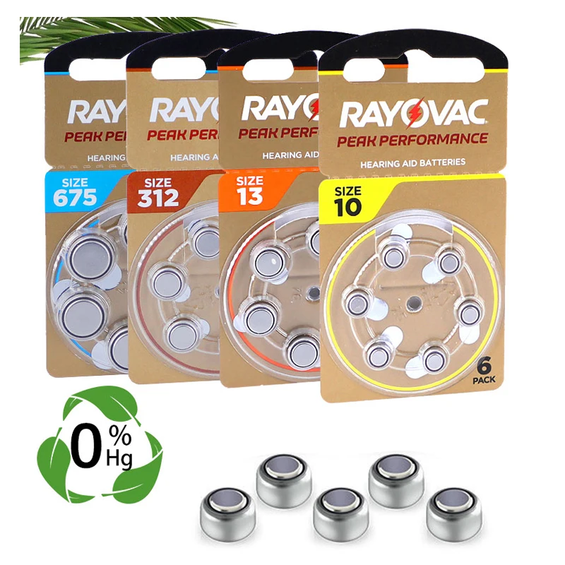 RAYOVAC PEAK Zinc Air 60 PCS High Performance Hearing Aids Batteries A10 10A 10 PR70 Hearing Aid Battery A10 For Hearing Aids