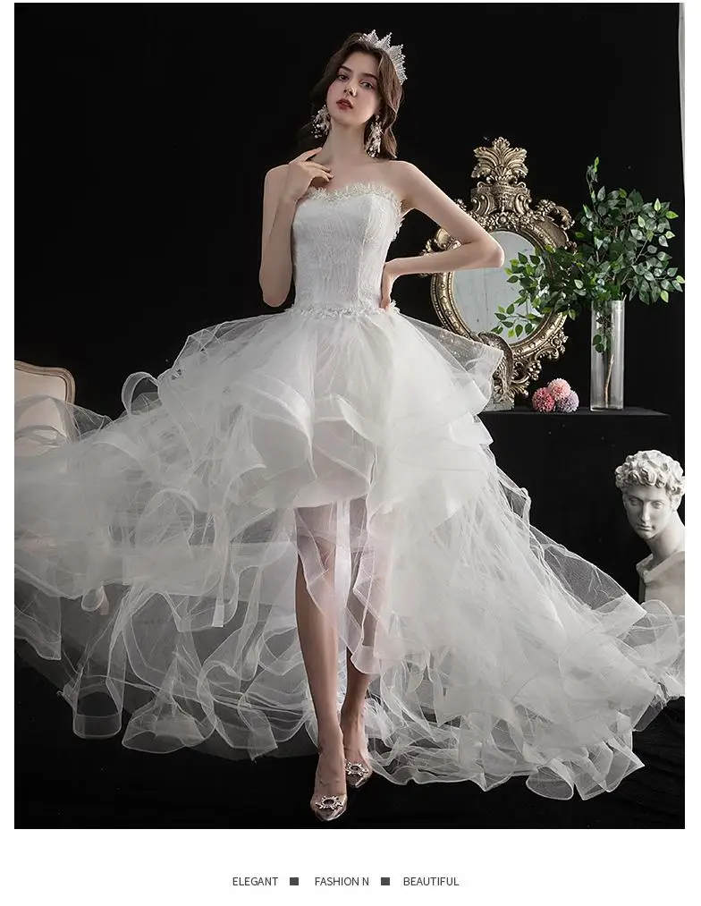 

MANRAY Vestido De Noiva 2023 Front Short Long Back Strapless Wedding Dress Sweet Bride Dress With Train Custom Made Bridal Gown