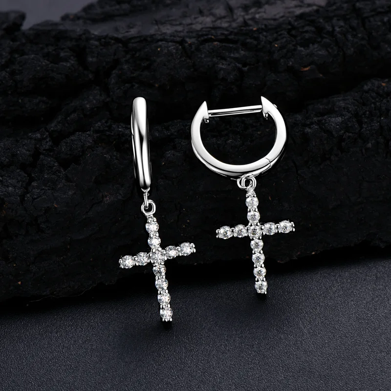 

WINWOSD Colorful Mossstone Cross Earrings s925 Sterling Silver Plated 18k White Gold Earrings Male and female Sparkling fine jew