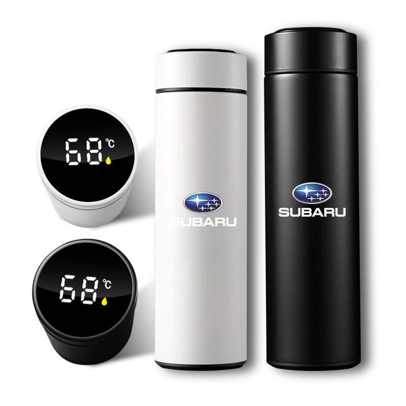 1Pcs Car Smart Thermos Bottle With Temperature Display Coffee Cup For Subaru WRX STI Forester Tribeca Levorg Impreza XV Outback