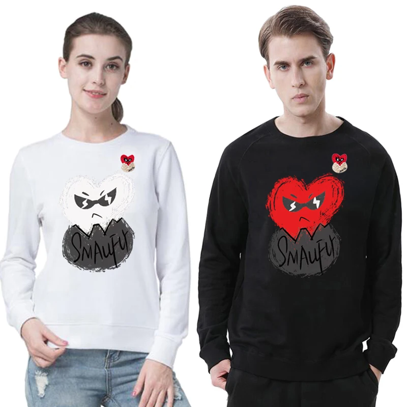 

Break Egg Sweater Men Women Cotton Heart Eggshell Embroidery Cartoon Splash-ink Print O-neck Pullover Loose Autumn Sweater