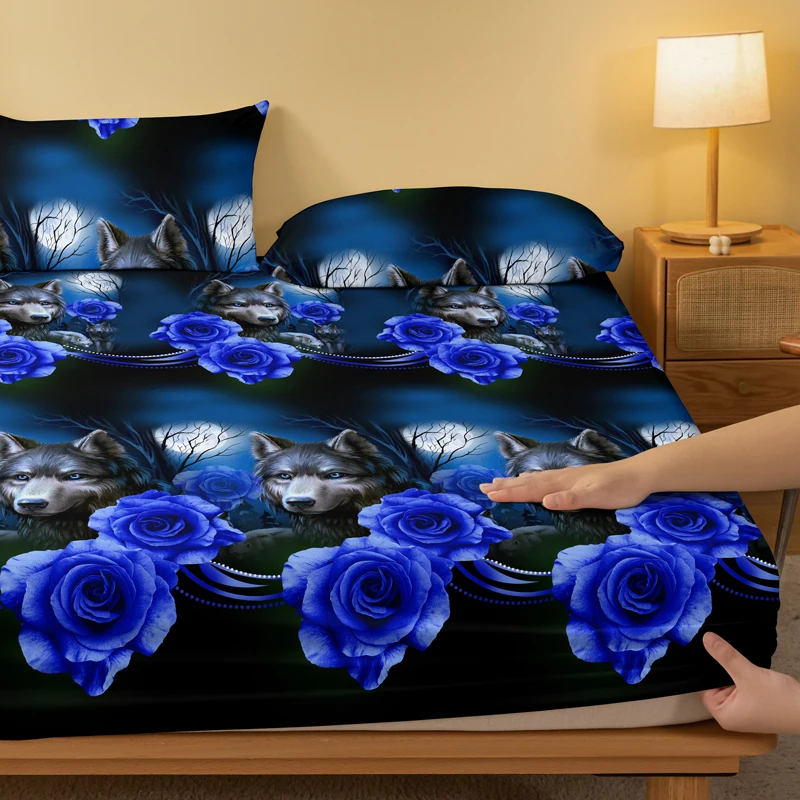 1 Simple modern Plant Flower animal printed matte Fitted Sheet, bedroom printed bed cover, bedding (excluding pillowcases) 3