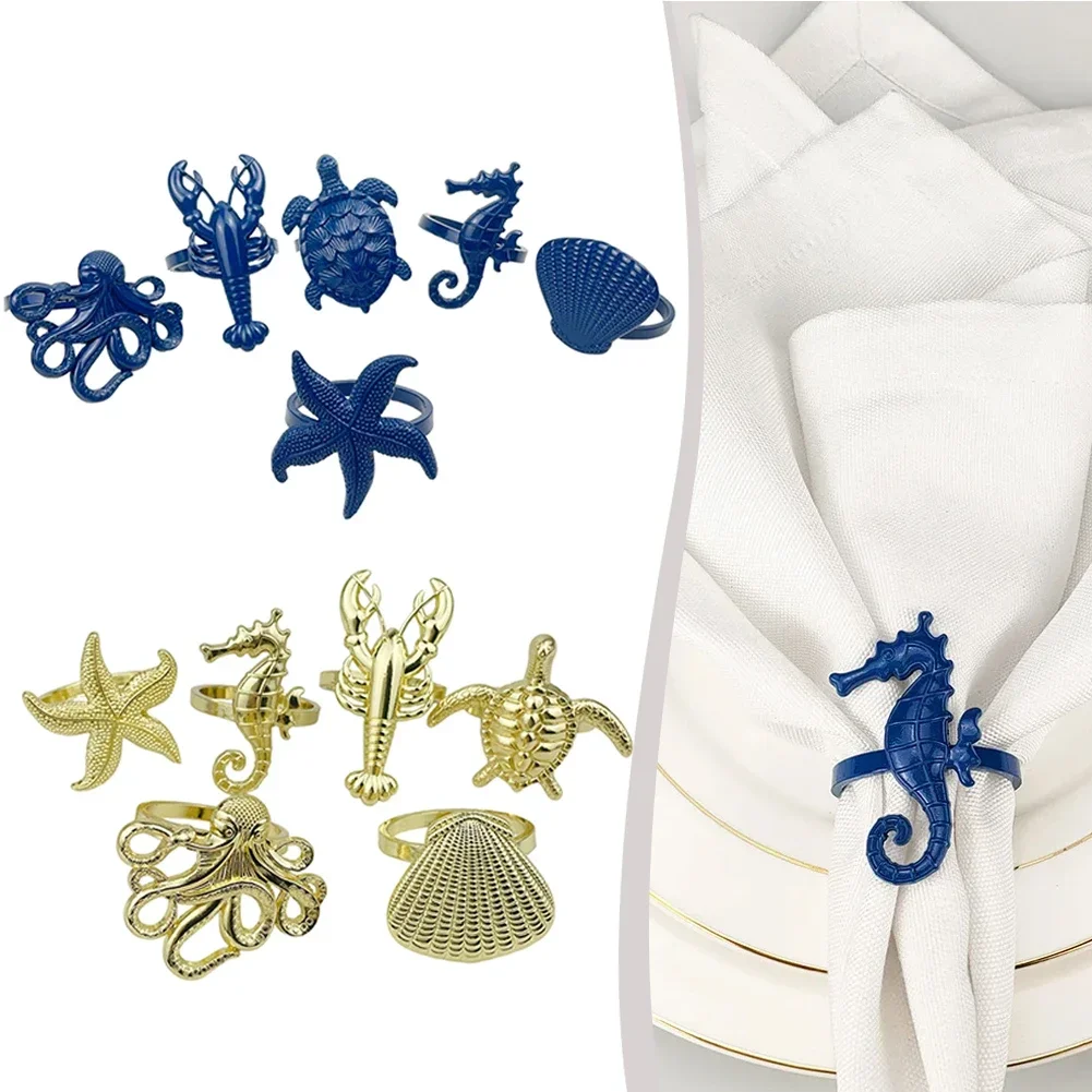 Napkin Rings Marine Design Starfish Shells Lobsters Type Napkin Button Home Decor Dining Table Banquet Family Gathering 6pcs