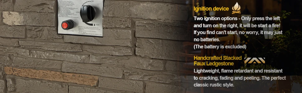 Description Picture 5 of item44 Inch Aluminum Propane Fire Pit Table W/Faux Ledgestone, Hand-Painted Table Top, 50,000 BTU Fire Table, Wind Guard, Waterproof