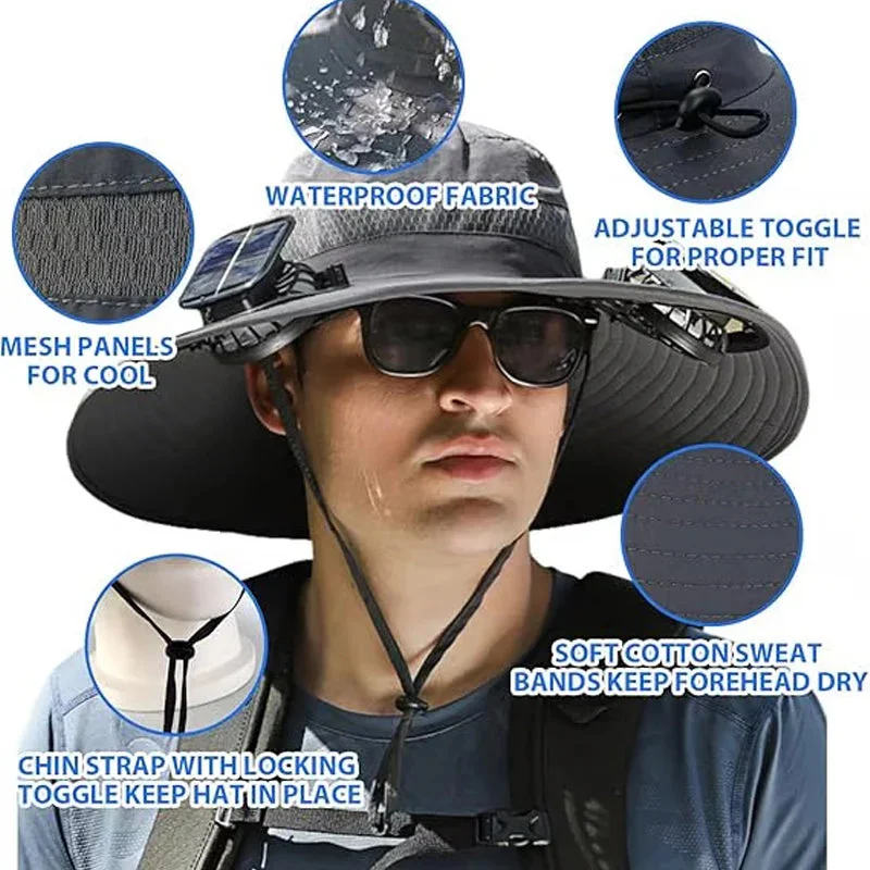 For Outdoor Camping Fishing Hiking Sunscreen Fisherman Hat Solar Fan Cap Portable Solar Charging Cap with Fan