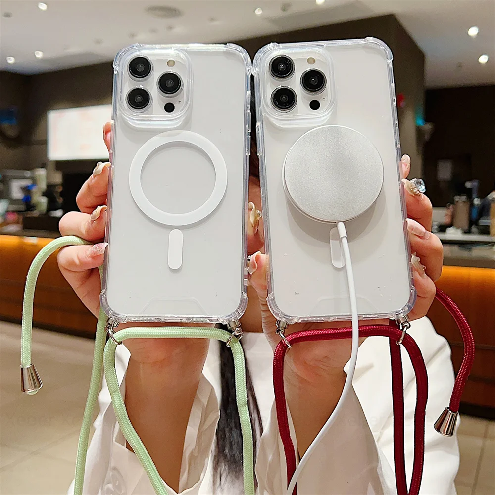 Crossbody Lanyard with Magnetic Wireless Charging Clear Case