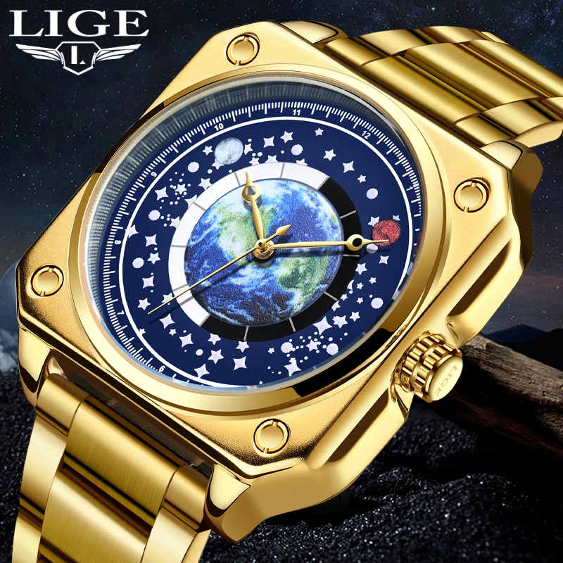 LIGE New Design Gold Quartz Watches Mens Top Brand Luxury Full Steel Business Watches Mens Waterproof Wristwatches Reloj Hombre