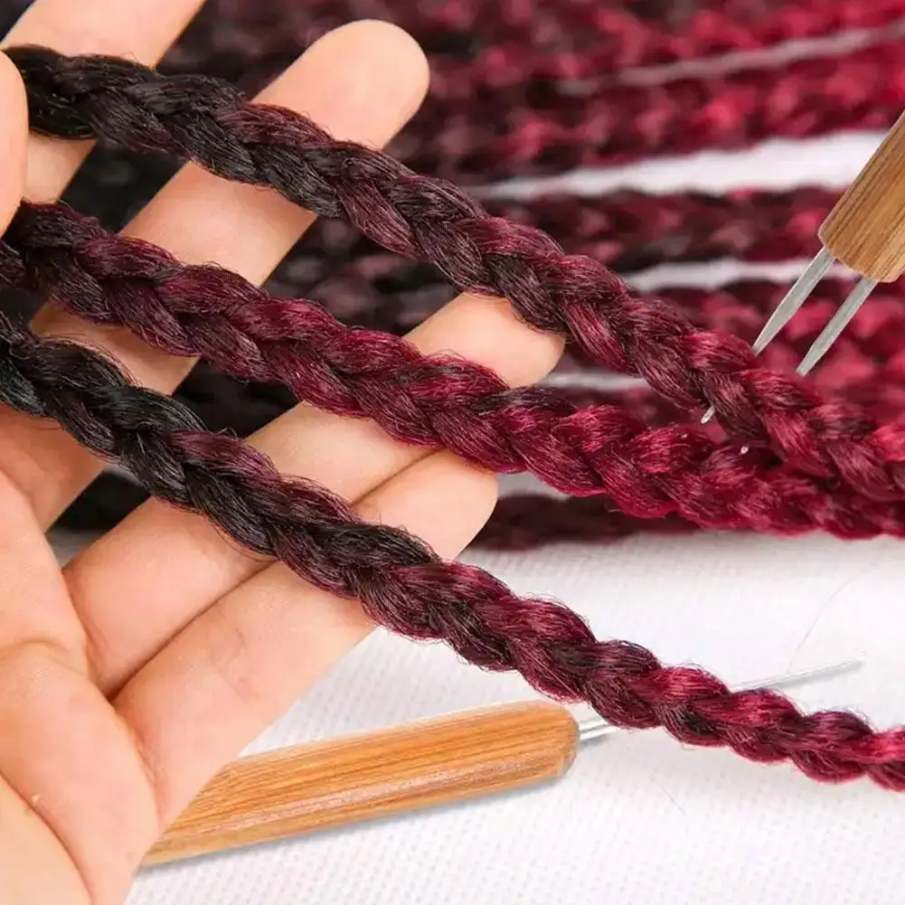 5Pcs Dreadlock Crochet Hook Crochet Hair Needle Braid Craft Stainless Steel with Bamboo Handle Knitting Needles Kits