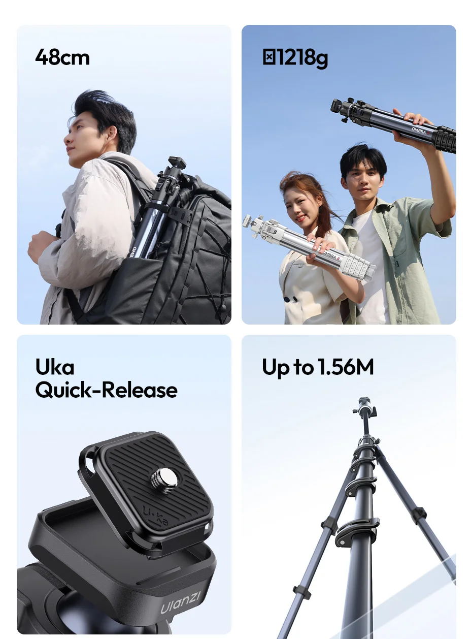 Travel Tripod Portable Metal Tripod 0.48-1.56M UKA QR Plate Tripod for Camera Sm