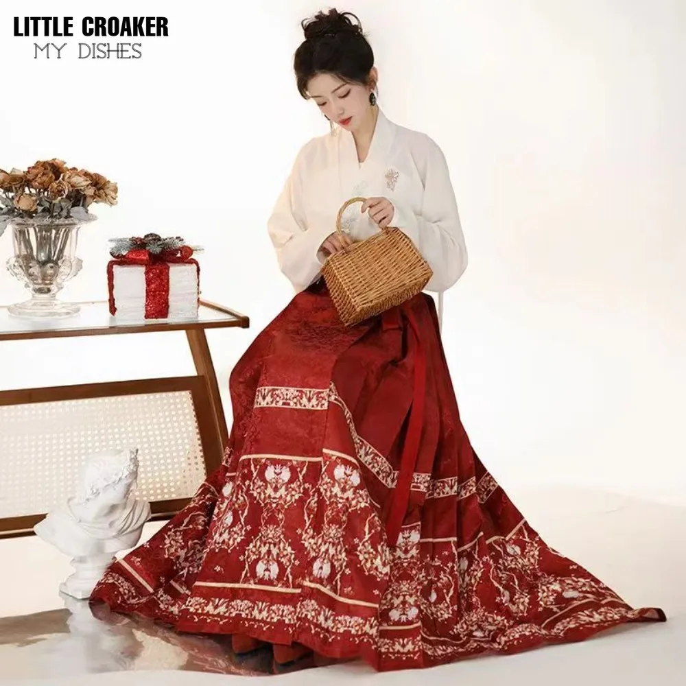 Винтажная юбка Hanfu с изображением лошади, женский кардиган, рубашка, складки, модель MaMian, стандартная Китайская одежда для женщин