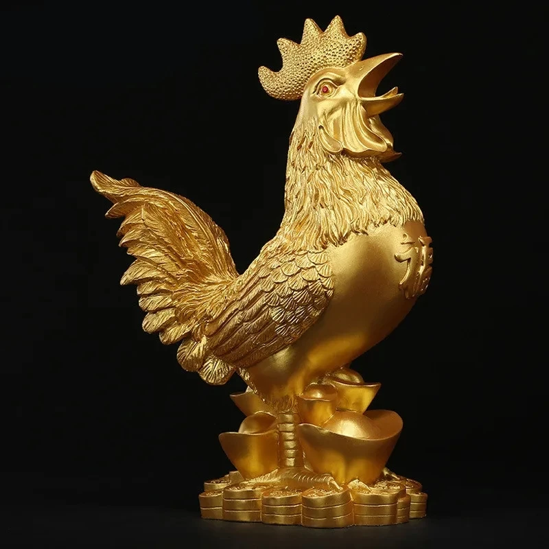 Golden Chicken Decoration Gold Plating Lucky Cock Resin Statue Living Room TV Cabinet Figurines Chinese decorations