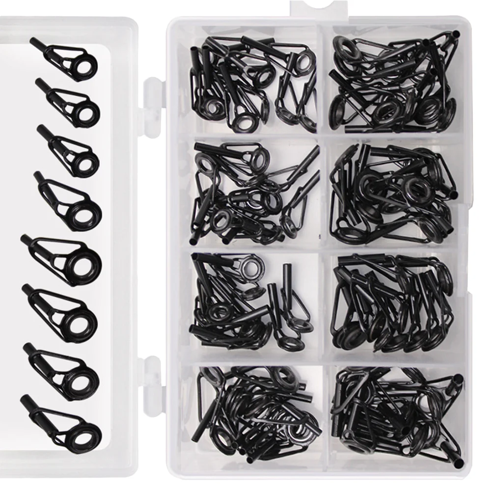 

80Pcs Fishing Rod Parts Pole Guide Tip Tops Stainless Repair Guides DIY Set Kits ( Black )