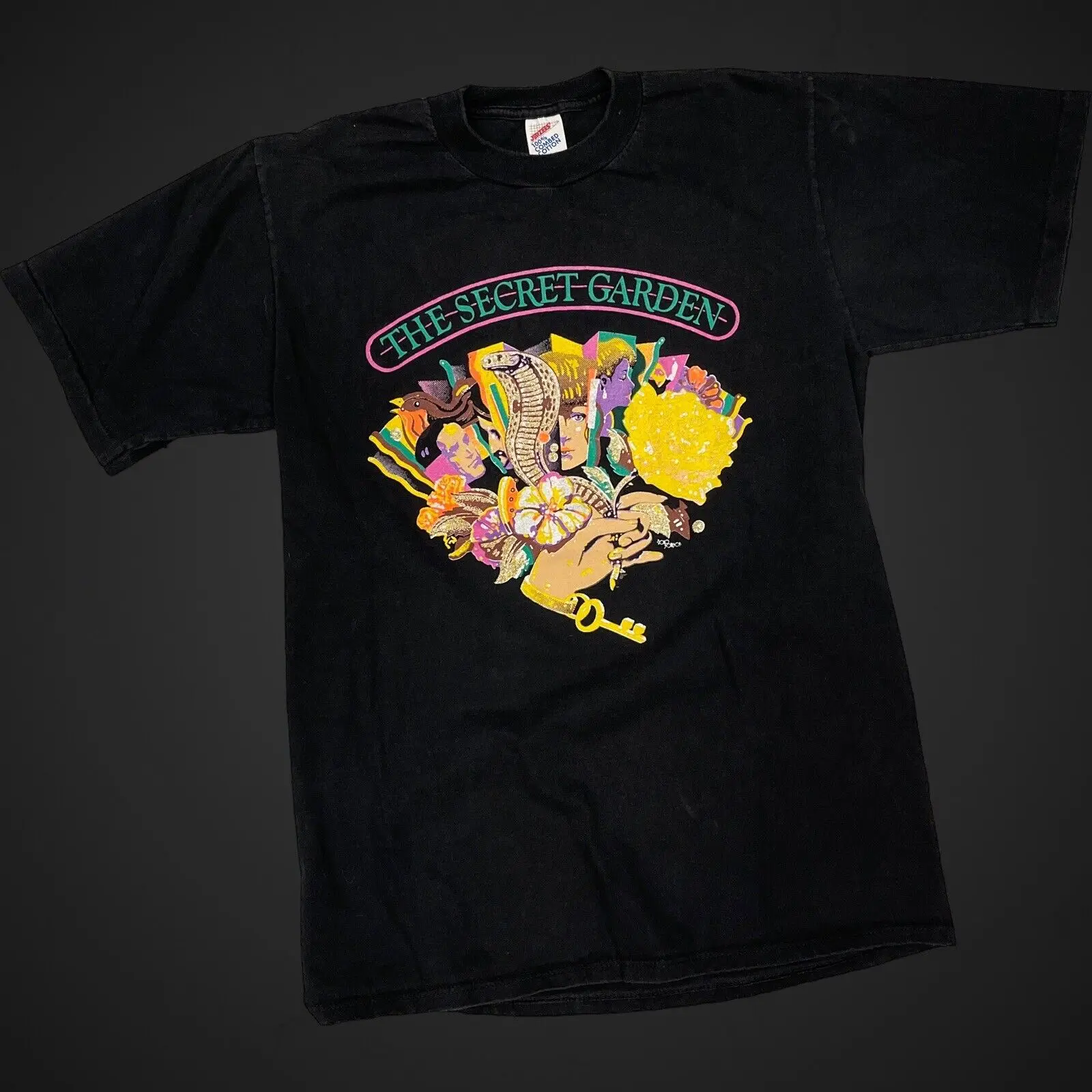 The Secret Garden T Shirt Large True Vintage Glitter Mask Play Art Maniche Lunghe O Corte
