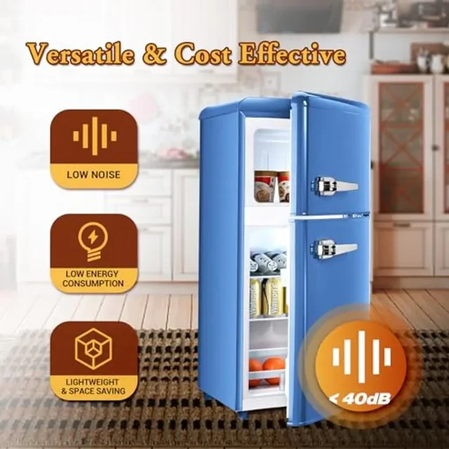 Compact 3.2 cu. ft Double Door Mini Fridge Freezer Adjustable Temperature Control Ice Trays Energy Efficient Quiet Operation 2