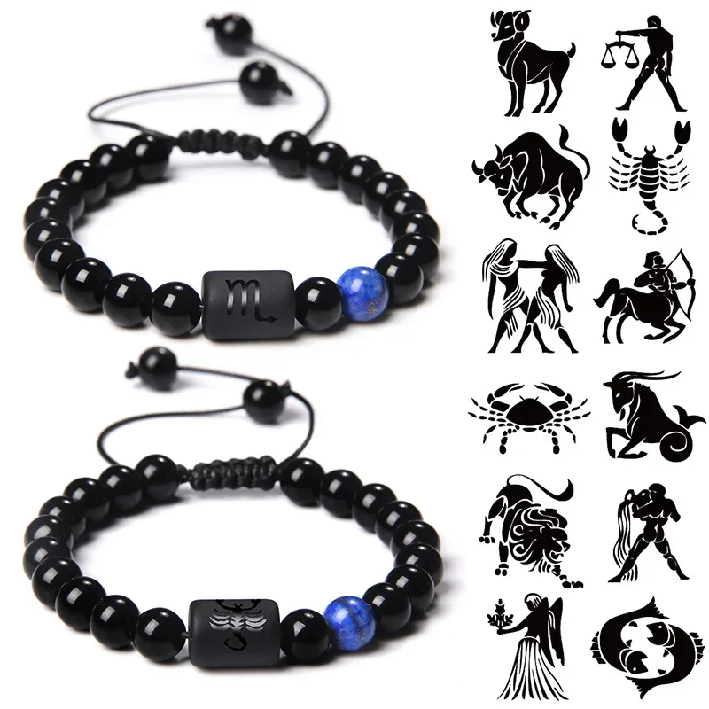 12 Constellation Zodiac Signs Bracelet Black Onyx Beads Cancer Leo Onyx Braided Bracelet for Women Men Couples Jewelry Gift 1 12 Constellation Zodiac Signs Bracelet Black Onyx Beads Cancer Leo Onyx Braided Bracelet for Women Men Couples Jewelry Gift 1