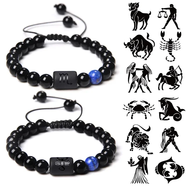 12 Constellation Zodiac Signs Bracelet Black Onyx Beads Cancer Leo Onyx Braided Bracelet for Women Men Couples Jewelry Gift 1 12 Constellation Zodiac Signs Bracelet Black Onyx Beads Cancer Leo Onyx Braided Bracelet for Women Men Couples Jewelry Gift 1