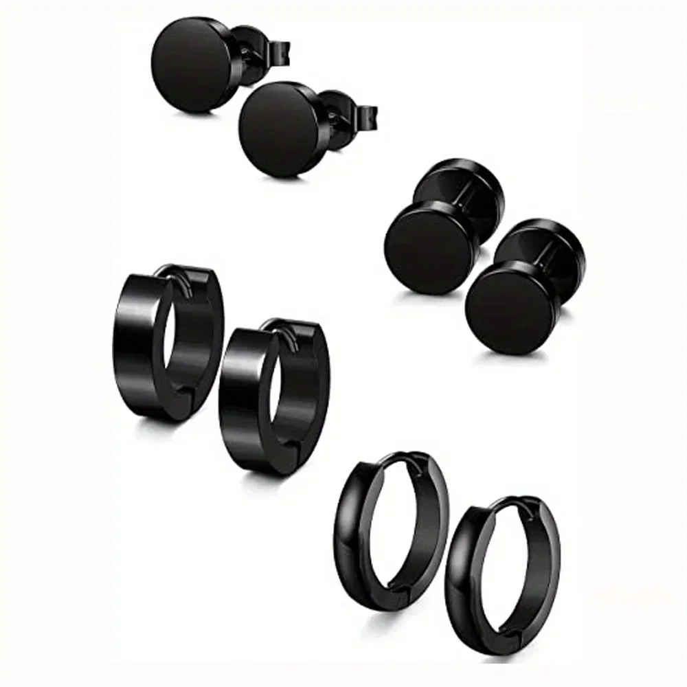 8 Pairs/Set Stainless Steel Hoop Earrings Stud Earrings For Men And Women, Punk Huggie Ear Piercing Earring Set
