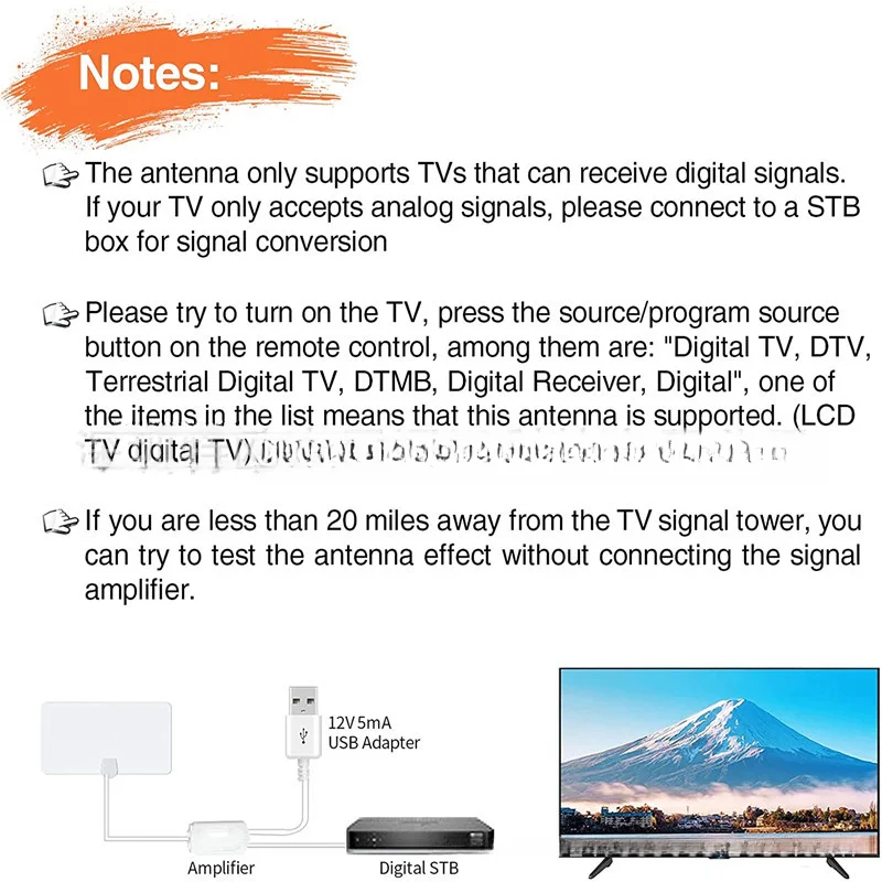 미니 흰색 유럽 및 미국 HDTV TV 안테나 미니 고화질 디지털 TV 안테나 DVB-T2