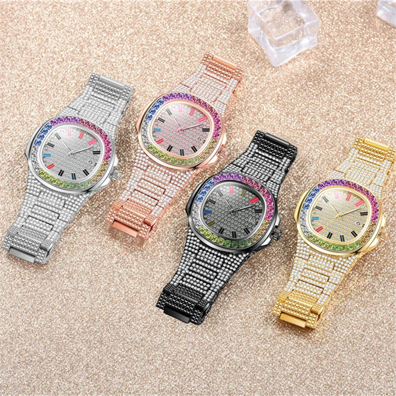 Relogio Masculino Hip Hop Diamond Watches For Men Fashion Alloy Band Golden Luxury Watch sss Supply Montres de Marque de Luxe