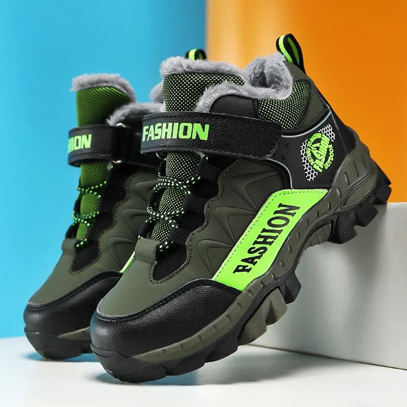 

2024 New Children Boots Winter Plush Warm Kids Snow Boots Hiking Shoes for Boys Sneakers Fashion Non-slip Outdoor Shoes