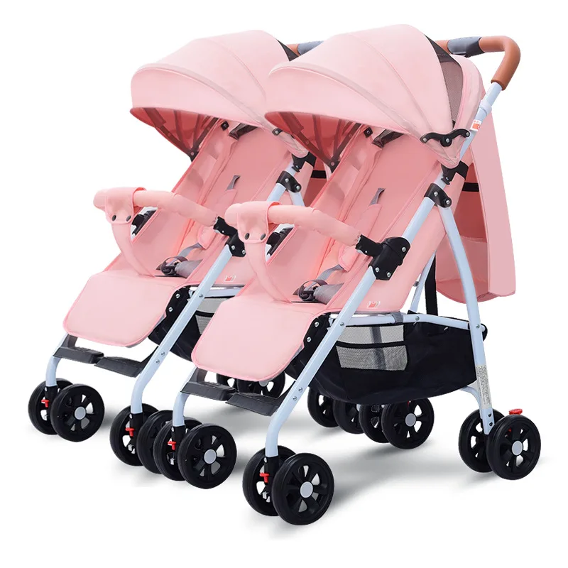 Double stroller lightweight side side stroller two large seats with individual recline upgraded version sit or lie down detachable