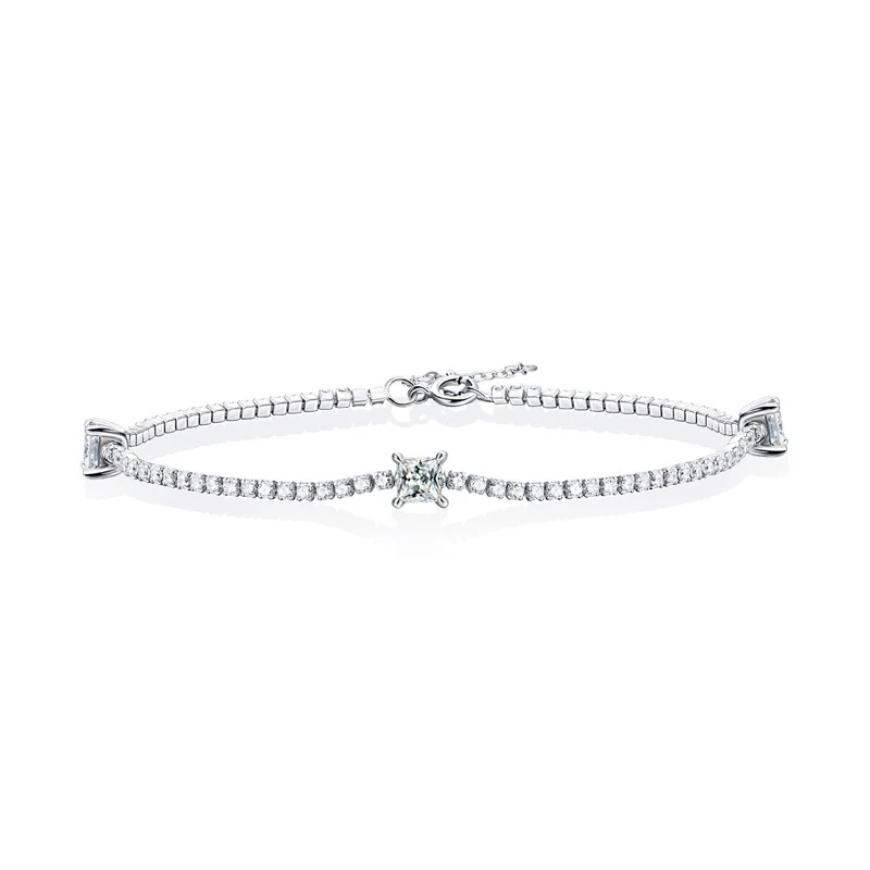 

S925 Silver Princess Cut Moissanite Tennis Bracelet Women Certified 1.5CT D Color Moissanite Chain Bracelets Bangle Pass Tester