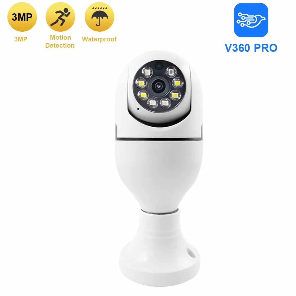 3MP Bulb E27 Surveillance Camera 1080P Full Color Night Vision Human Tracking Zoom Indoor Security Wifi Mini IP Camera V360PRO 1