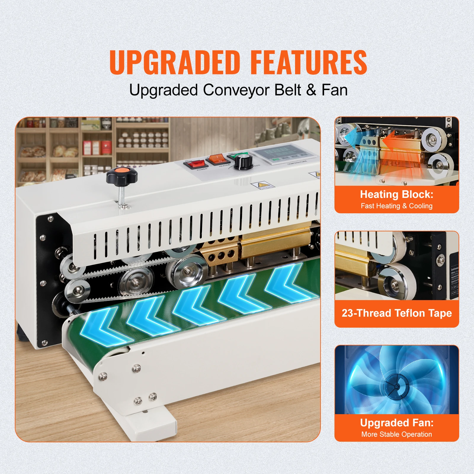 SucceBuy Horizontal Bag Band Sealing Machine Continuous Band Sealer Machine Carbon Steel for 0.02-0.8 mm Plastic Bags Films