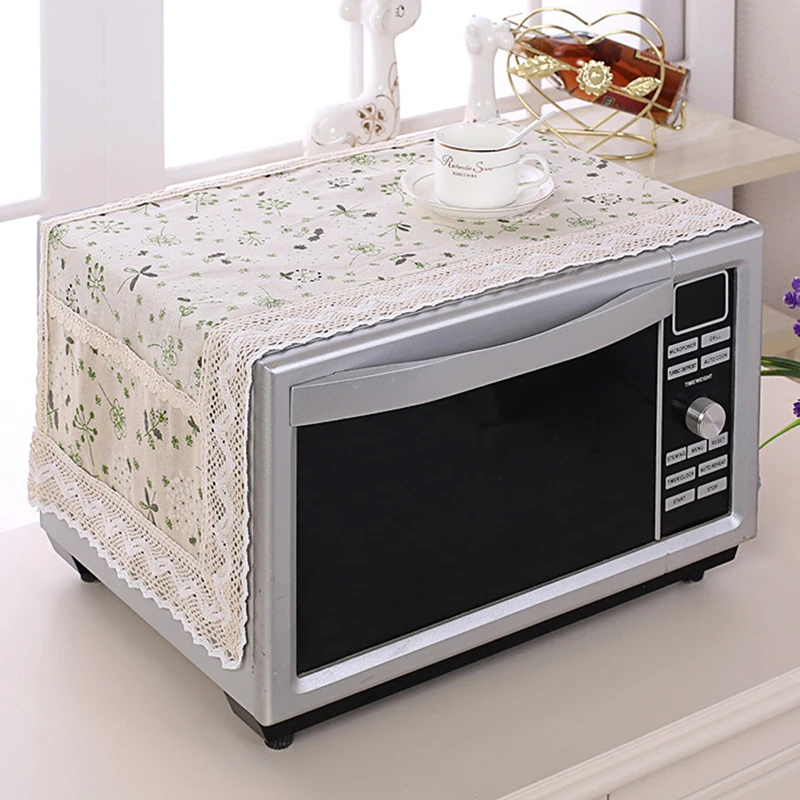 Cotton Linen Microwave Oven Cover Microwave Hood Oil Dust Cover With Storage Bag Kitchen Accessories Supplies Home Decoration microwave food cover microwave dust cover kitchen dust cover