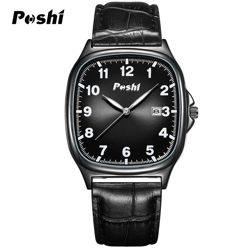 POSHI Men's Quartz Watches Leather Strap Casual Men Wristwatch Waterproof Date Luminous Luxury Business Watch for Man Male Gifts