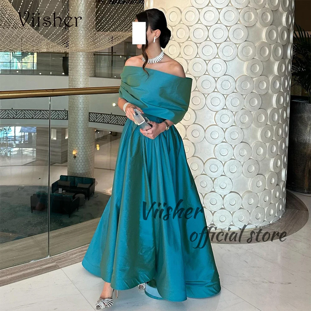 

Viisher Taffeta Evening Dresses Off Shoulder Arabian Dubai Prom Party Dress Ankle Length Elegant Formal Evening Gowns 2024