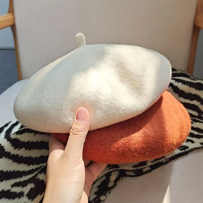 Berets Women Wool French Artist Style Warm Winter Beanie Hat Retro Plain Solid Color Elegant Lady All Matched Autumn Caps