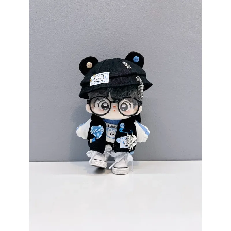 

New Stock 10cm Plush Doll's Clothes 5PC Mini Cool Suit Black Sweater Jacket Shorts Hairband Glasses Boots Dolls Outfit