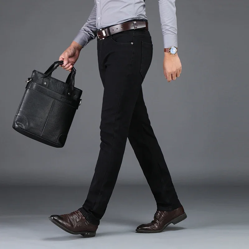 Large Size 40 42 Men's Black Jeans New Cotton Elastic Straight Trouser Male Fashion Business Denim Pants Brand Clothing men jeans mens jeans jeans trousers denim trousers business jeans elastic jeans mens casual trousers
