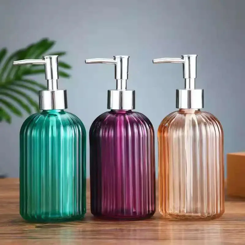 400ml Vertical Stripe Refillable Glass Pump Bottle