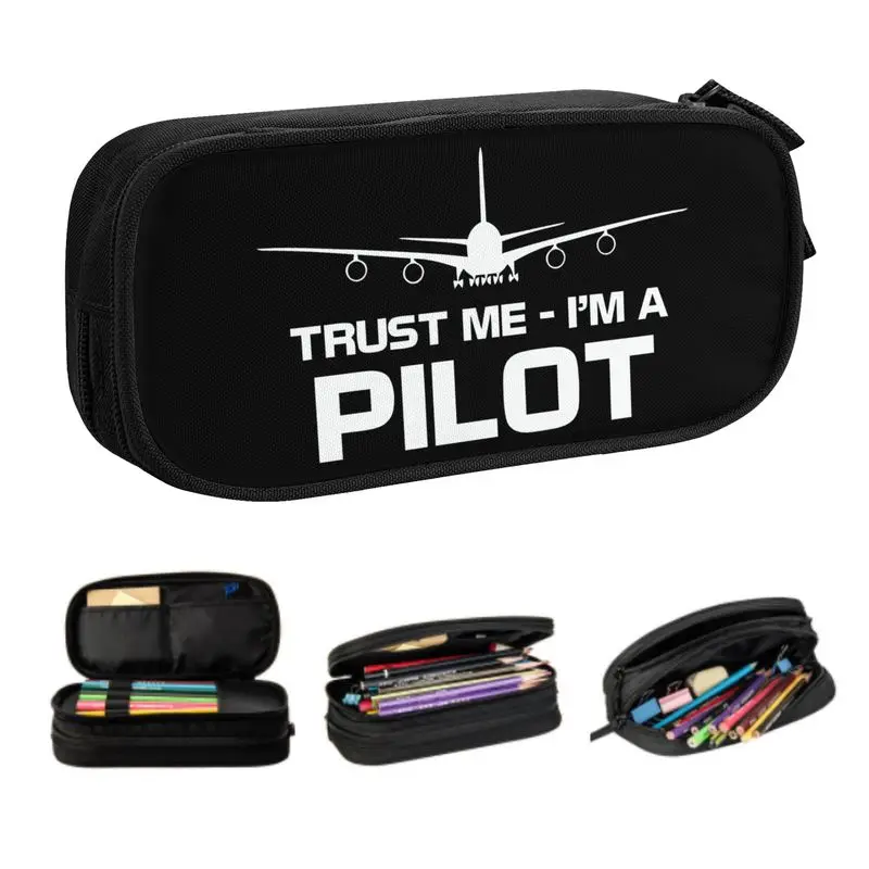 

Trust Me IM A Pilot Pencil Cases for Girl Boy Large Storage Plane Flying Aeroplane Aviation Gift Pen Box Bag School Supplies