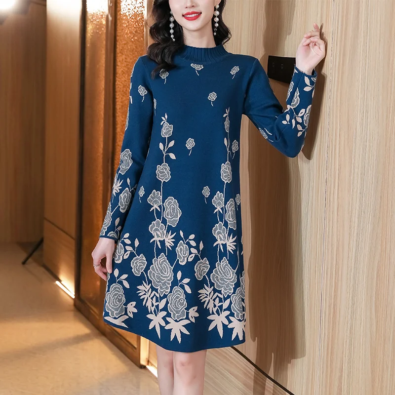 

Autumn Women's Vintage Casual Floral O-Neck Bodycon Elegant Long Vestidos Dresses for Women vestidos de mujer