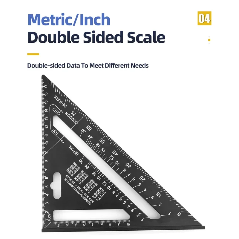 Triangle Ruler Woodworking Measuring Gauge Triangle Ruler 7Inch Measurement Tool Aluminium Alloy Carpenter Set Square Angle Woodworking Tools Try Square Triangular Metric