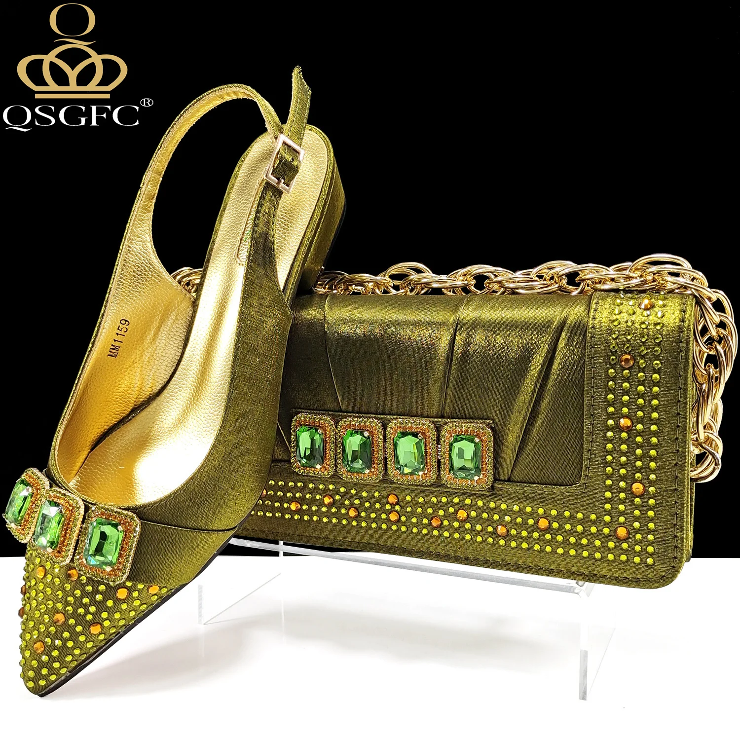QSGFC New Italian Olive Pumps and Bag for Party 2024 INS Style