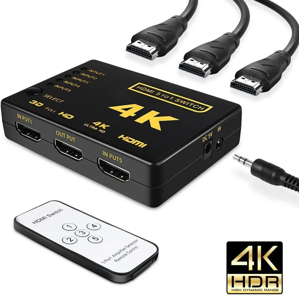 5X1 Hdmi Switcher 4K 1080P 5X1 3X1 Selettore Switch Hdmi 5 In 1 Out Splitter Video Con Telecomando Per Ps4/3 Tv Box Hdtv Pc