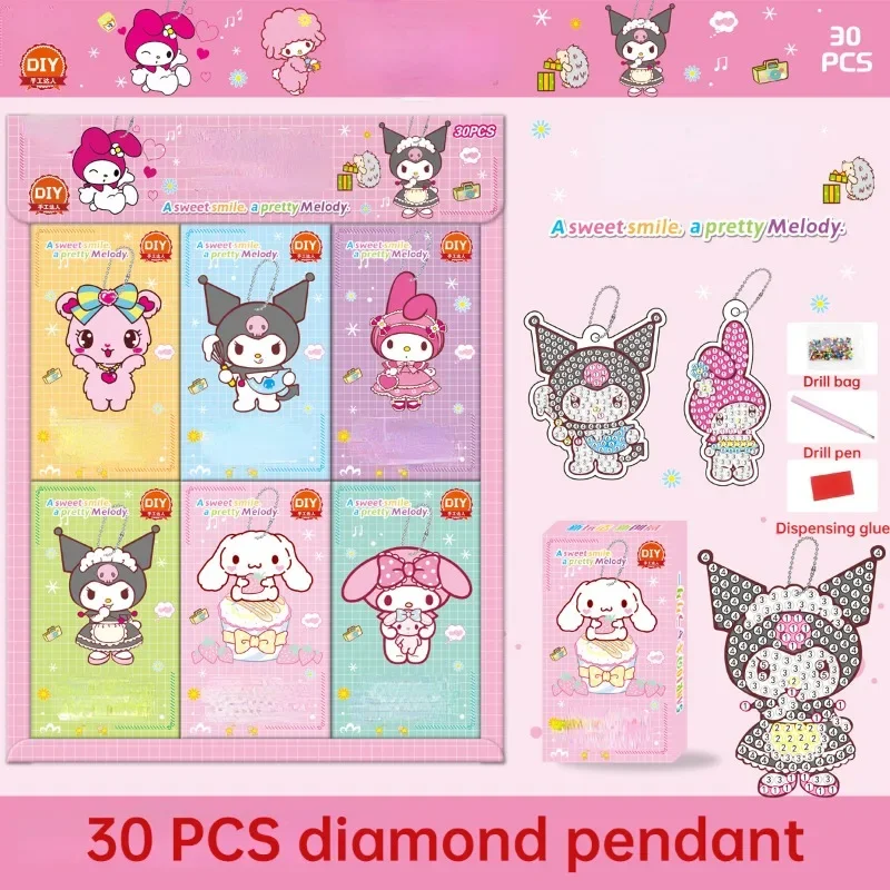 

Sanrio 30PCS Diamond Painting DIY Pendants Hello Kitty Kuromi Keychains Birthday Present Crafts Party Favors for Kids Girls